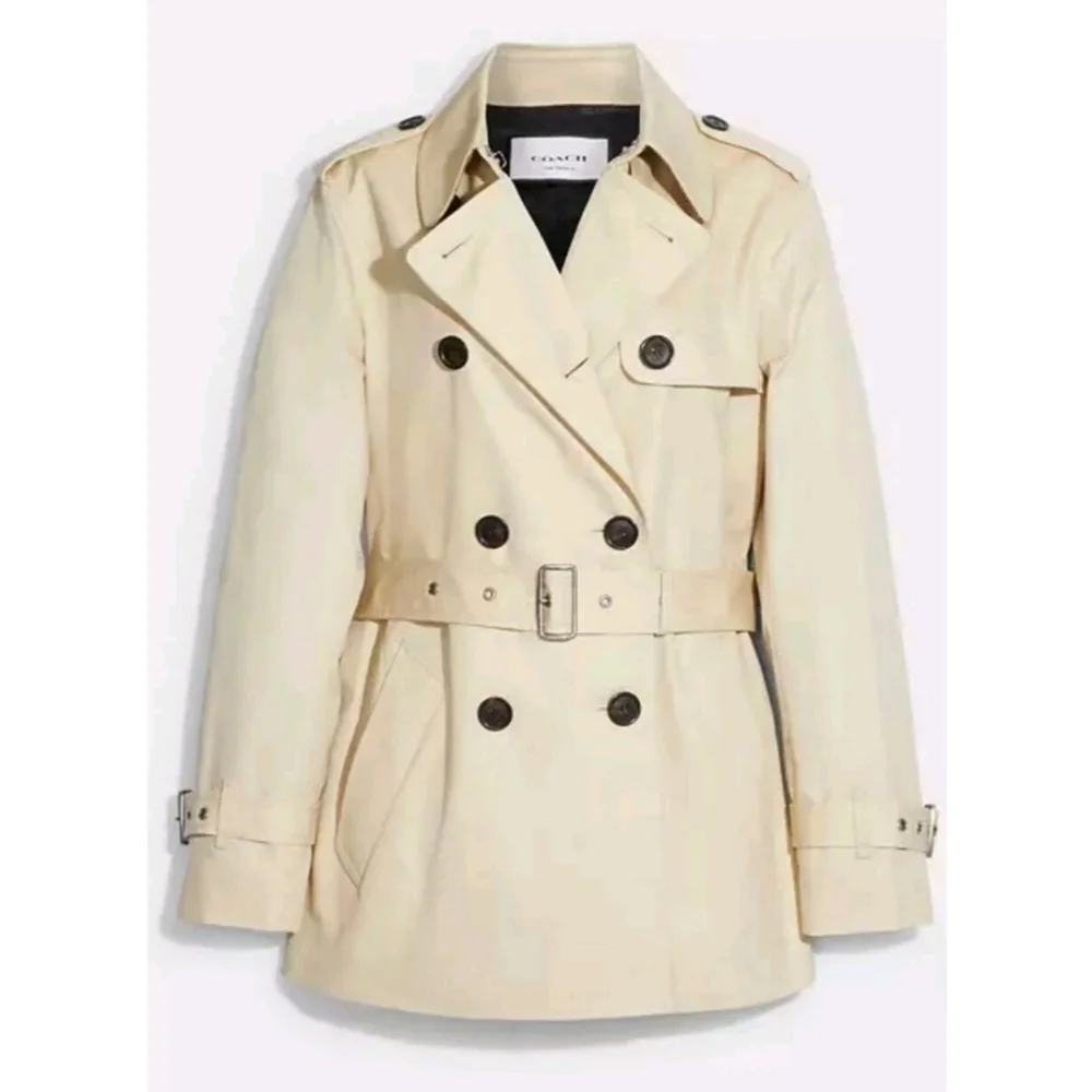 Coach Solid Short Trench Coat Beige Preppy Utilitarian Film Noir Minimalist XS - Picture 3 of 16